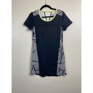 Title Nine Womens Athletic Shift Dress Size Small Black White Striped Short Slee